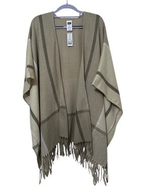 Woolrich Tan Miranda Plaid Fringe Wrap Poncho